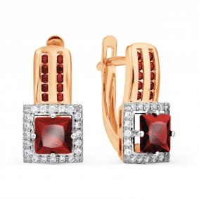 Золотые серьги Karatov Т147028891-02 с фианитом и гранатом Т147028891-02 фото