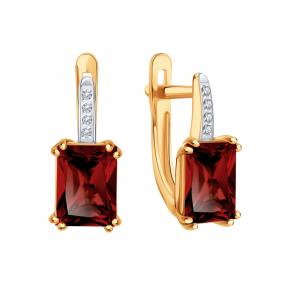 Золотые серьги Karatov Т14702В504 с фианитом и гранатом Т14702В504 фото