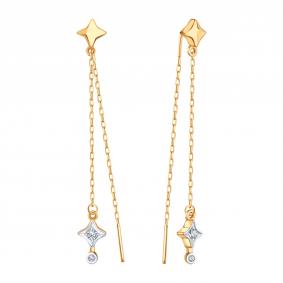 Золотые серьги Karatov Т14702В895 с фианитом Т14702В895 фото