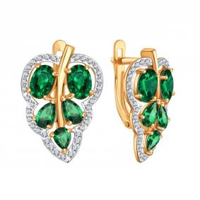 Золотые серьги Karatov Т14702В909-02-03 с фианитом и гидротермальным изумрудом Т14702В909-02-03 фото