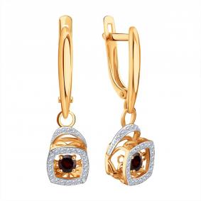 Золотые серьги Karatov Т14702Г437 с фианитом и гранатом Т14702Г437 фото