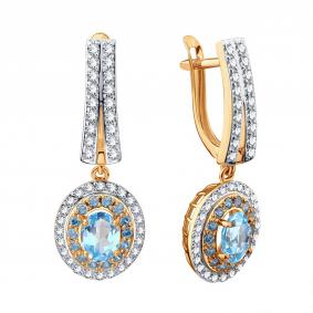 Золотые серьги Karatov Т14702Г923 с топазом и фианитом Т14702Г923 фото