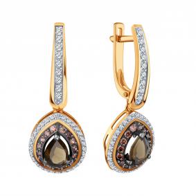 Золотые серьги Karatov Т14702Г987 с фианитом и раухтопазом Т14702Г987 фото