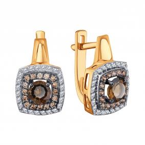 Золотые серьги Karatov Т14702Г989 с фианитом и раухтопазом Т14702Г989 фото