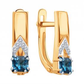 Золотые серьги Karatov Т14702Е395 с фианитом и Лондон топазом Т14702Е395 фото