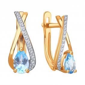 Золотые серьги Karatov Т14702Е495 с топазом и фианитом Т14702Е495 фото