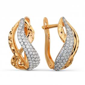 Золотые серьги Karatov Т147627616 с фианитом Т147627616 фото