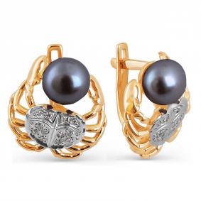 Золотые серьги Karatov Т148024451 с фианитом, жемчугом и ювелирным кристаллом Т148024451 фото