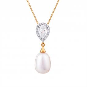 Золотая подвеска Karatov Т148036478 с фианитом и жемчугом Т148036478 фото