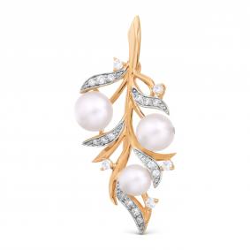 Золотая брошь Karatov Т14809258 с фианитом и жемчугом Т14809258 фото