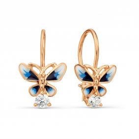 Золотые серьги Karatov Т152027898-02 с фианитом и эмалью Т152027898-02 фото