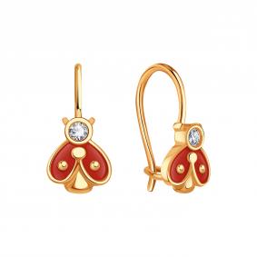 Золотые серьги Karatov Т15202В965 с фианитом и эмалью Т15202В965 фото