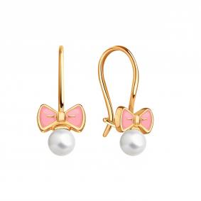 Золотые серьги Karatov Т15802В963 с жемчугом и эмалью Т15802В963 фото