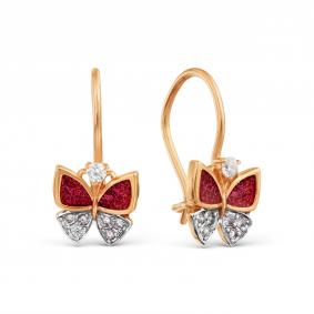 Золотые серьги Karatov Т182029129 с фианитом и эмалью Т182029129 фото