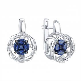 Серьги из белого золота Karatov Т30102В526 с бриллиантом и сапфиром Т30102В526 фото