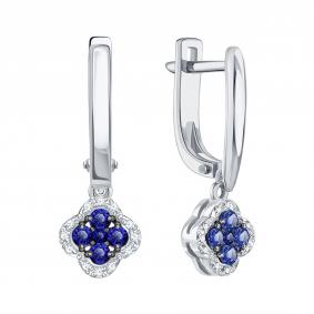 Серьги из белого золота Karatov Т30102Г387 с бриллиантом и сапфиром Т30102Г387 фото