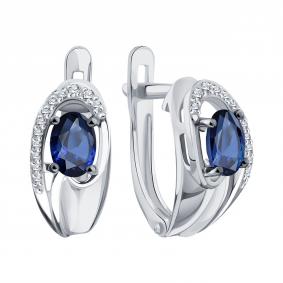 Серьги из белого золота Karatov Т30102Е017-01-02 с бриллиантом и сапфиром Т30102Е017-01-02 фото