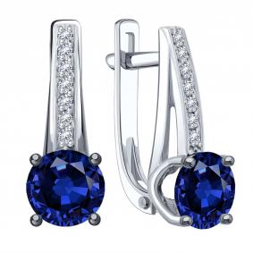 Серьги из белого золота Karatov Т30102Е207-01-02 с бриллиантом и сапфиром Т30102Е207-01-02 фото