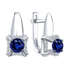 Серьги из белого золота Karatov Т30102Е208-01-02 с бриллиантом и сапфиром Т30102Е208-01-02 фото