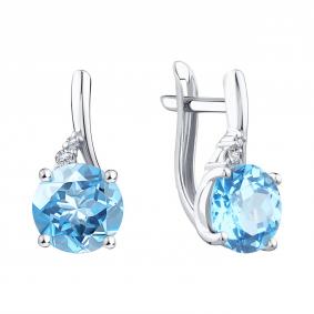 Серьги из белого золота Karatov Т303012Е303 с топазом и фианитом Т303012Е303 фото