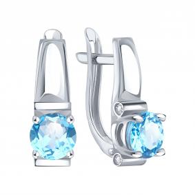 Серьги из белого золота Karatov Т30302Г307 с топазом и фианитом Т30302Г307 фото