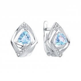 Серьги из белого золота Karatov Т30302Е087 с топазом и фианитом Т30302Е087 фото