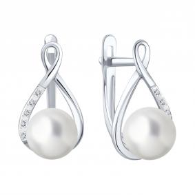 Серьги из белого золота Karatov Т30402В804 с бриллиантом и жемчугом Т30402В804 фото