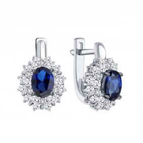 Серьги из белого золота Karatov Т30562Г365-01-02 с бриллиантом и сапфиром Т30562Г365-01-02 фото
