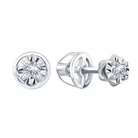 Серьги из белого золота Karatov Т30562Е117 с бриллиантом Т30562Е117 фото