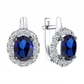 Серьги из белого золота Karatov Т30562Е132-01-02 с бриллиантом и сапфиром Т30562Е132-01-02 фото