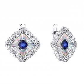 Серьги из белого золота Karatov Т30562Е330-01-02 с бриллиантом и сапфиром Т30562Е330-01-02 фото