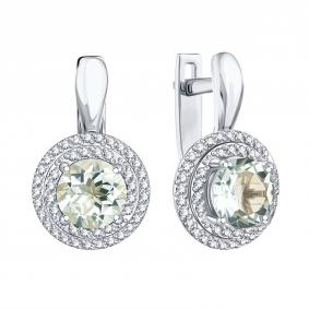 Серьги из белого золота Karatov Т306028636-01 с аметистом и бриллиантом Т306028636-01 фото