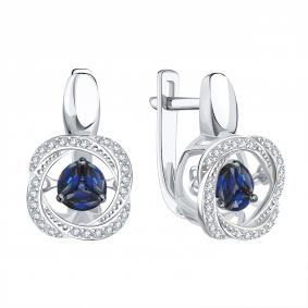 Серьги из белого золота Karatov Т30602В528 с бриллиантом и сапфиром Т30602В528 фото