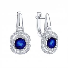 Серьги из белого золота Karatov Т30602В751 с бриллиантом и сапфиром Т30602В751 фото