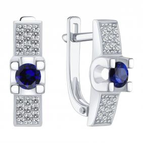Серьги из белого золота Karatov Т30602Г425-01-02 с бриллиантом и сапфиром Т30602Г425-01-02 фото
