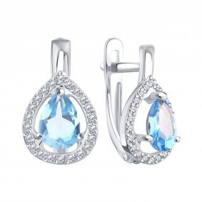 Серьги из белого золота Karatov Т30702Е156 с топазом и фианитом Т30702Е156 фото