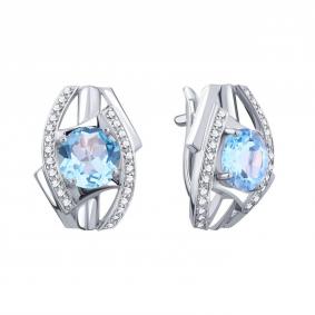 Серьги из белого золота Karatov Т30702Е291 с топазом и фианитом Т30702Е291 фото