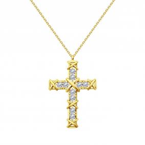 Колье-крест из лимонного золота Karatov с бриллиантом Т391112193 Т391112193 фото