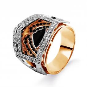 Золотое кольцо Karatov Т50001259 с бриллиантом и ониксом Т50001259 фото