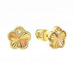 Серьги из лимонного золота Karatov Т90262Е026 с фианитом Т90262Е026 фото