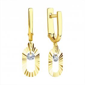 Серьги из лимонного золота Karatov с подвижным фианитом Т90262Е407 Т90262Е407 фото