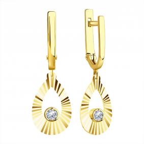 Серьги из лимонного золота Karatov Т90762Е406 с фианитом Т90762Е406 фото