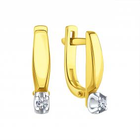 Серьги из лимонного золота Karatov Т93102В231 с бриллиантом Т93102В231 фото