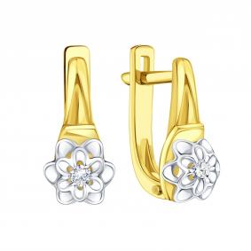 Серьги из лимонного золота Karatov Т93102В873 с бриллиантом Т93102В873 фото