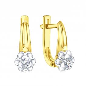 Серьги из лимонного золота Karatov Т93102В875 с бриллиантом Т93102В875 фото