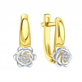 Серьги из лимонного золота Karatov Т93102В876 с бриллиантом Т93102В876 фото