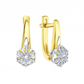 Серьги из лимонного золота Karatov Т94102В550 с бриллиантом Т94102В550 фото