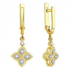 Серьги из лимонного золота Karatov Т94102Г465 с бриллиантом Т94102Г465 фото