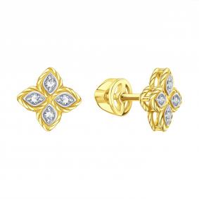 Серьги из лимонного золота Karatov Т94102Г466 с бриллиантом Т94102Г466 фото