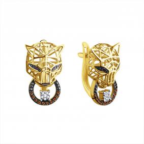 Серьги из лимонного золота Karatov Т94102Г567 с бриллиантом Т94102Г567 фото
